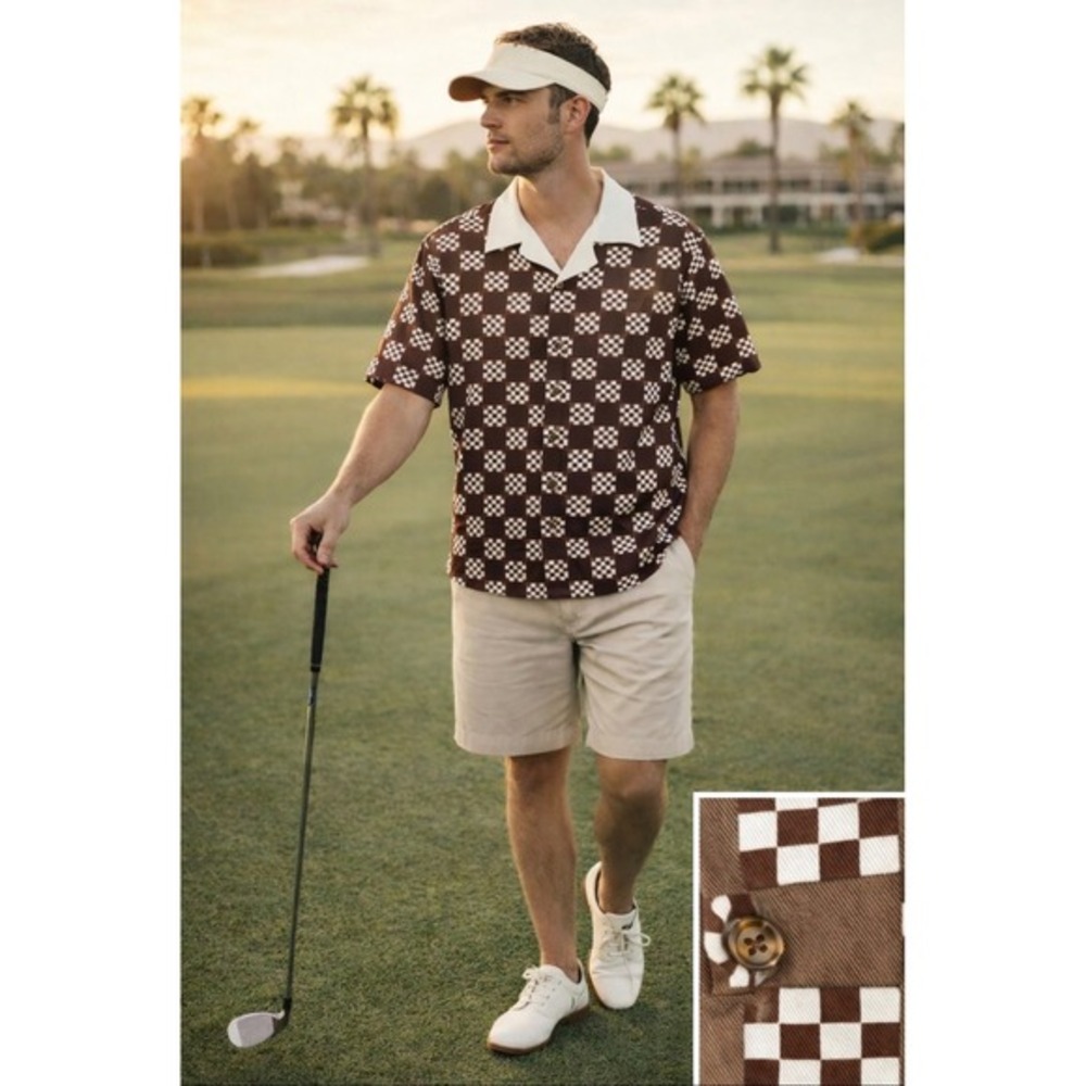 Bogey Boys Macklemore retro Big Check camp collar‎ Golf Button Up Shirt Men's S